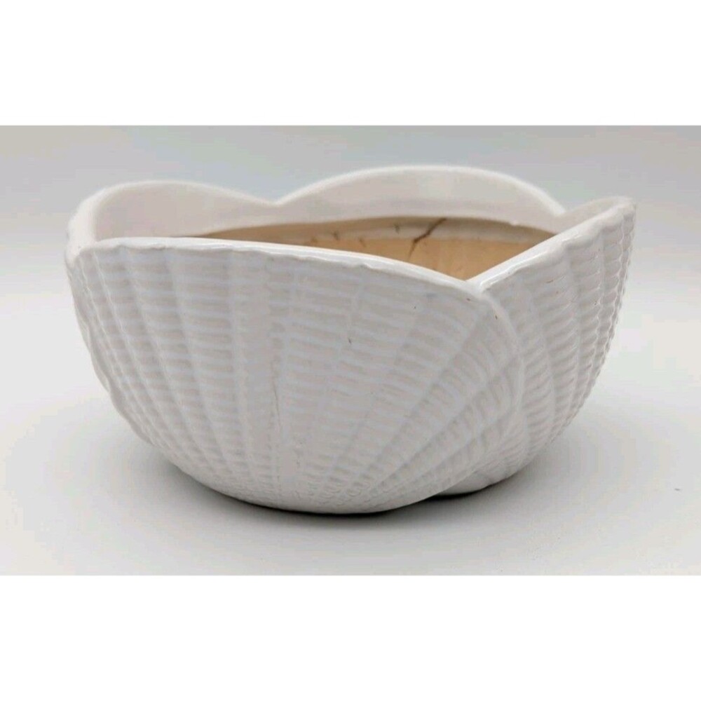 Vtg Seashell Planter White Clam  Nautical Coastal